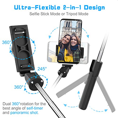 ELEGIANT Palo Selfie Trípode, Selfie Stick Móvil Bluetooth para Viaje, Autofoto Extensible de Control Remoto, Monopié 3 en 1 con Obturador Deportivo, Rotación 360 Grados, Compatible con iOS, Android