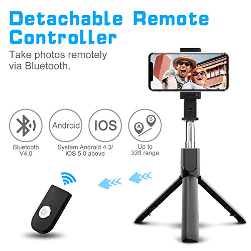 ELEGIANT Palo Selfie Trípode, Selfie Stick Móvil Bluetooth para Viaje, Autofoto Extensible de Control Remoto, Monopié 3 en 1 con Obturador Deportivo, Rotación 360 Grados, Compatible con iOS, Android