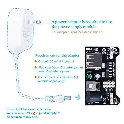 ELEGOO Kit de Componentes Electrónicos con Placa de Prototipos, Resistencias, Leds, Condensadores, Potenciómetro, para Kit de Aprendizaje UNO R3, Mega 2560, Raspberry Pi, Compatible con Arduino IDE