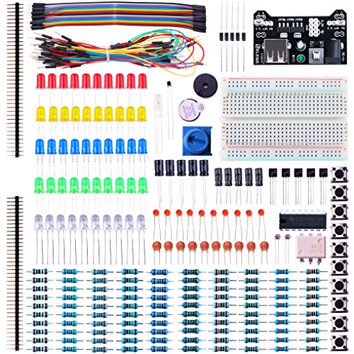 ELEGOO Kit de Componentes Electrónicos con Placa de Prototipos, Resistencias, Leds, Condensadores, Potenciómetro, para Kit de Aprendizaje UNO R3, Mega 2560, Raspberry Pi, Compatible con Arduino IDE