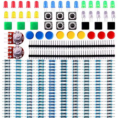 ELEGOO Kit de Componentes Electrónicos con Resistencias, Leds, Conmutadores, Potenciómetros, Hoja de Especificaciones Disponible, Compatible con Arduino IDE, UNO R3, Mega 2560, Raspberry Pi, Nano