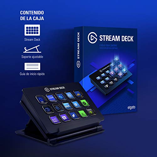 Elgato Stream Deck - Controlador para contenido en directo, 15 teclas LCD personalizables, soporte ajustable, Windows 10 y macOS 10.13 o posterior, Negro