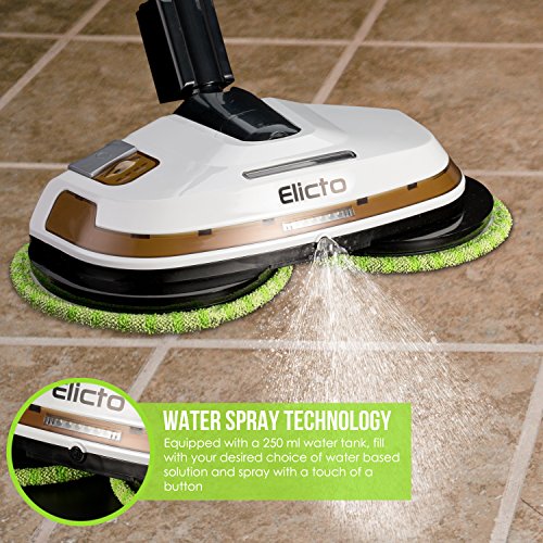 Elicto ES-500 - Esponja electrónica con cable y pulidor, tecnología de doble giro, función de spray de agua con 2 juegos de cabezales de microfibra reutilizables para uso en interiores y exteriores