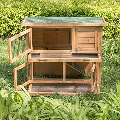 ELIGHTRY Conejeras Madera de Exterior Gallineros Jaula para Conejos Gallinas Cobayas Hamster Animales Pequeños con 2 Pisos 91,5x45x81cm XTL0001hbgn