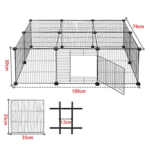 ELIGHTRY DIY Parque para Mascotas Jaula Perros Conejos Hámster Cobaya de Malla Metálica Valla para Animales Pequeños Ajustable Rejilla 109x74x39cm Negro XCWWL0003sz