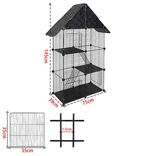 ELIGHTRY DIY Parque para Mascotas Jaula Perros Conejos Hámster Cobaya de Malla Metálica Valla para Animales Pequeños Ajustable Rejilla 75x39x145cm Negro XCWWL0006sz