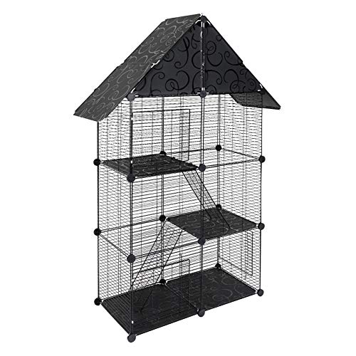 ELIGHTRY DIY Parque para Mascotas Jaula Perros Conejos Hámster Cobaya de Malla Metálica Valla para Animales Pequeños Ajustable Rejilla 75x39x145cm Negro XCWWL0006sz