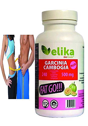 Elikafoods- Garcinia Cambogia Plus 60% HCA, 240 comprimidos 500mg, tratamiento para 2 meses!!! adelgazante, sin cafeína, ni estimulantes artificiales.100% natural, vegano y sin gluten.