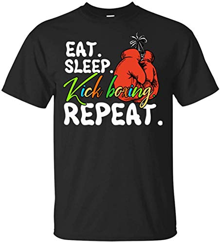 ELINELIN Custom tee Shirts Eat Sleep Kick Boxing Lover Repeat Day Tshirt Gift for Men Women Kids