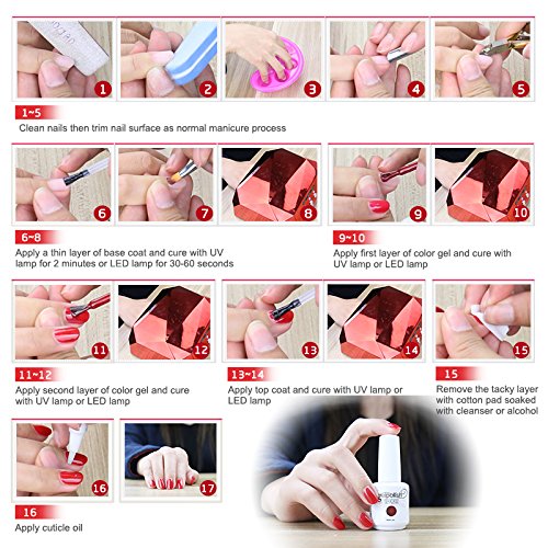 Elite99 6PCS Kit de Esmalte de Uñas de Gel UV LED Color Semipermanente Base Coat Top Coat Manicura y Pedicura 8ml - C006