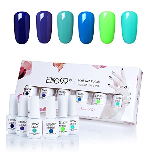 Elite99 6PCS Kit de Esmalte de Uñas de Gel UV LED Color Semipermanente Base Coat Top Coat Manicura y Pedicura 8ml - C006