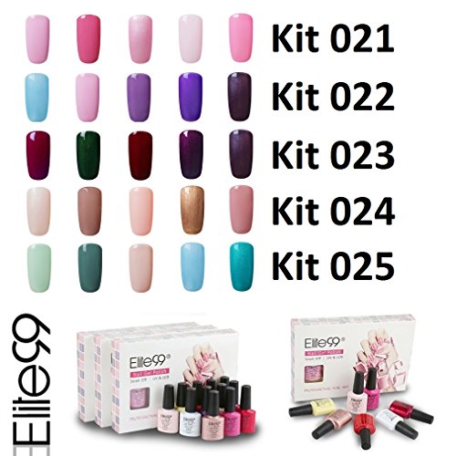 Elite99 Esmalte de Uñas Semipermanente Uñas de Gel UV LED Kit de Manicura 5pcs en Caja Pintauñas Soak off 7.3ml - Kit 001