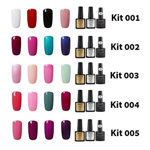 Elite99 Esmalte de Uñas Semipermanente Uñas de Gel UV LED Kit de Manicura 7pcs con Base Coat Top Coat de Brillo y Top Coat de Mate Pintauñas Soak off - Kit 001