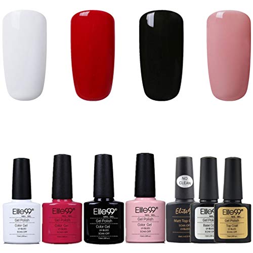 Elite99 Esmalte de Uñas Semipermanente Uñas de Gel UV LED Kit de Manicura 7pcs con Base Coat Top Coat de Brillo y Top Coat de Mate Pintauñas Soak off - Kit 001