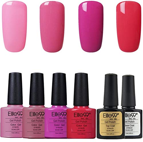 Elite99 Esmalte Semipermanente UV LED 6pcs Kit Uñas de Gel Pintauñas con Base y Top Coat Semipermanente Esmalte de Uñas Soakoff Manicura - 002