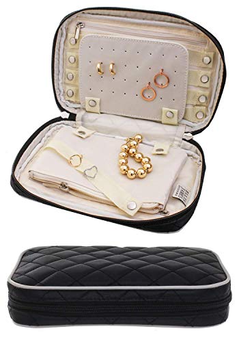 Ellis James Designs Estuche Organizador de Joyas de Viaje Elegante Bolso con Exterior Acolchado y Acolchado para protección - Mantiene Sus aretes, Collares y Otros Tesoros Seguros - Negro