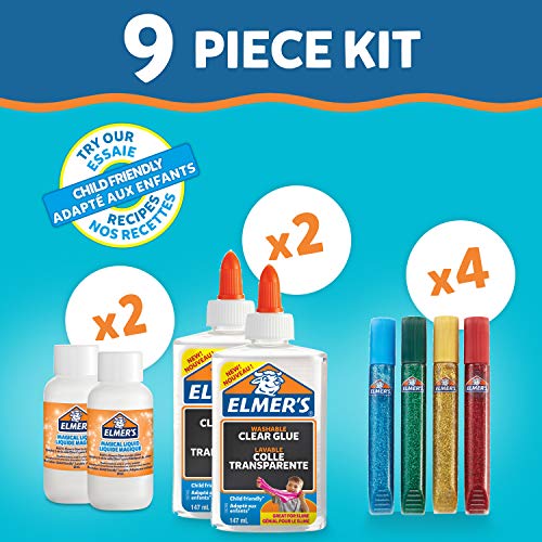 Elmer's Kit Iniciación Slime con pegamento transparente, barras con purpurina y solución activadora líquido mágico , 8 unidades