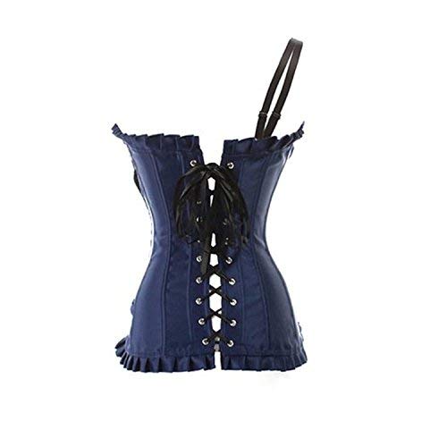 Elodiey Mujeres Fajas Burlesque Floral Hombro Bustier Corsé La De Negocios Boda Chaleco del Cuerpo Superior Tetona Traje Vasco Corsage Ramillete Rojo Azul Negro (Color : Azul, Size : XL/W75-80cm)