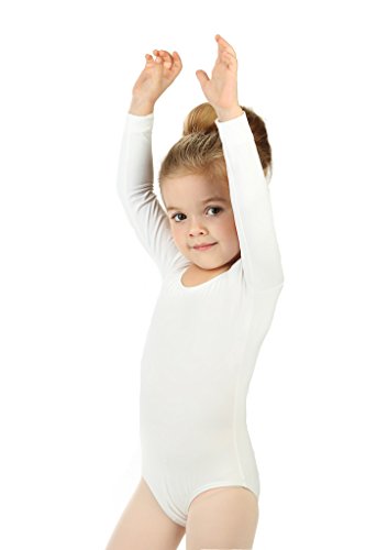 elowel | Leotardo |Gimnasia-Ballet Traje Deportivo para Nina | Manga Larga | Suave y Elastico | Tamaño: 12-14 Años | Color: Blanco