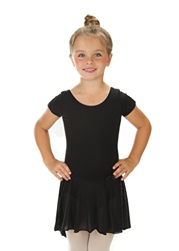 elowel | Leotardo | Traje Deportivo para Nina | Manga Corta | con Falda | Material Suave y Elastico | Tamaño: 6-8 Años | Color: Negro