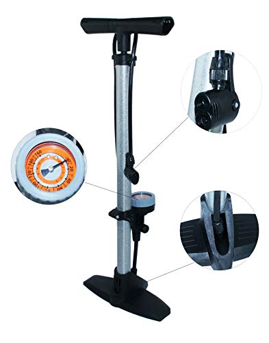 EM BIKE Bomba Inflador de Suelo Portátil con Manómetro Profesional para Válvulas Presta y Schrader Alta Presión (160 PSI/ 11 Bar) EM BIKE Bomba Inflador de Suelo Portátil con Manómetro Profesional para Válvulas Presta y Schrader Alta Presión (160 PSI/ 11 Bar)