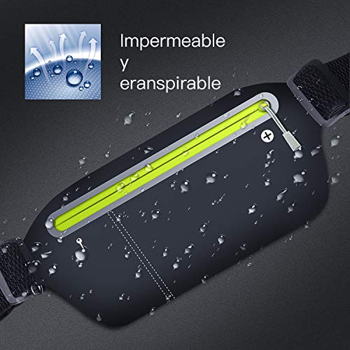 EMIUP Riñonera Running Deportiva,Riñonera Cinturón Running Impermeable Bolsillos con Cierre Cremallera,Tiras Reflectantes y Tiras Ajustables para Deportes al Aire Libre(Negro)