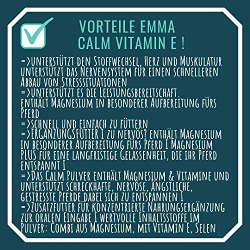 EMMA® Polvo de magnesio I Calm Plus Vitamina E Selenio I Set para calmar I 1 Booster Pasta Vitamina B12 L Tryptopano I para nervios I en caso de ansiedad Caballo terrible I 1 kg + 1 x 30 ml