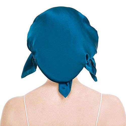 Emmet Gorro de Dormir Mujer Pura Seda Sombrero para Dormir elástico Hace Que tu Cabello se Sienta Sedoso y Mantiene el Estilo (Azul Pavo Real, Talla única)