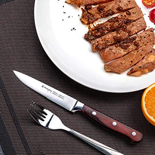 Emojoy Juego de 8 cuchillos de carne,Acero Inoxidable Cubiertos para Carne con Hoja en Ambos Lados y ergonómico Pakka Mango de Madera