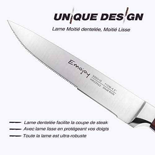 Emojoy Juego de 8 cuchillos de carne,Acero Inoxidable Cubiertos para Carne con Hoja en Ambos Lados y ergonómico Pakka Mango de Madera Emojoy Juego de 8 cuchillos de carne,Acero Inoxidable Cubiertos para Carne con Hoja en Ambos Lados y ergonómico Pakka Mango de Madera