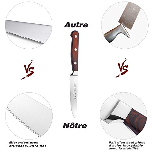 Emojoy Juego de 8 cuchillos de carne,Acero Inoxidable Cubiertos para Carne con Hoja en Ambos Lados y ergonómico Pakka Mango de Madera Emojoy Juego de 8 cuchillos de carne,Acero Inoxidable Cubiertos para Carne con Hoja en Ambos Lados y ergonómico Pakka Mango de Madera