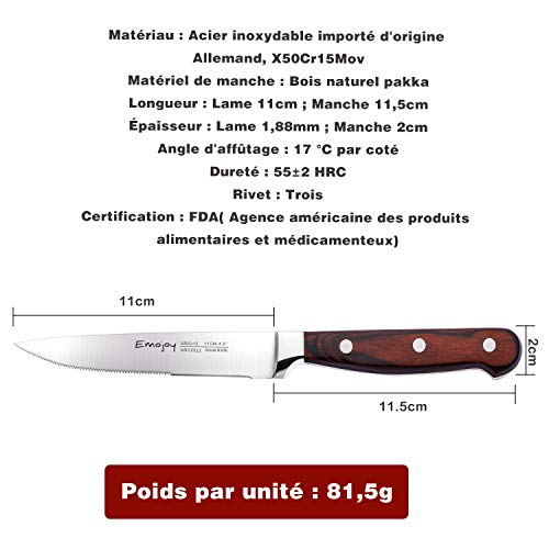 Emojoy Juego de 8 cuchillos de carne,Acero Inoxidable Cubiertos para Carne con Hoja en Ambos Lados y ergonómico Pakka Mango de Madera Emojoy Juego de 8 cuchillos de carne,Acero Inoxidable Cubiertos para Carne con Hoja en Ambos Lados y ergonómico Pakka Mango de Madera