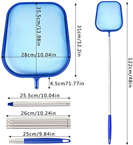 Emooqi Skimmer para Piscina, Skimmer De Hojas De Red con 1.2m Mango De Polo Conectable - Red De Malla Fina - Marco Robusto, para Piscinas, Bañeras, Fuente, Pecera, Elimina Todos Los Escombros