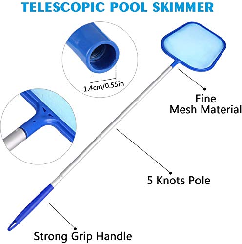 Emooqi Skimmer para Piscina, Skimmer De Hojas De Red con 1.2m Mango De Polo Conectable - Red De Malla Fina - Marco Robusto, para Piscinas, Bañeras, Fuente, Pecera, Elimina Todos Los Escombros