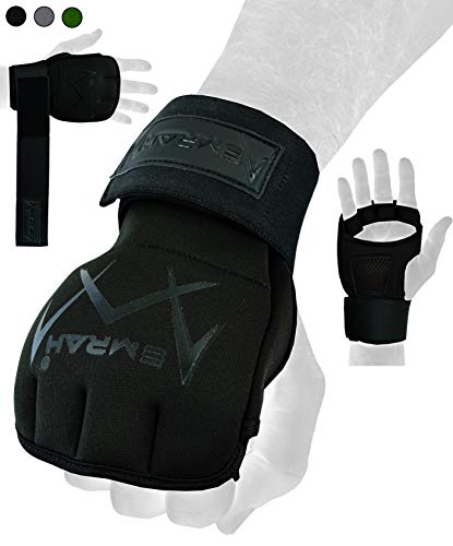 EMRAH Advanced Pro Grip Guantes de boxeo ESV-300 Guantes de boxeo para manos y muñecas, guantes interiores de gel de boxeo, vendajes de gel (V4-negro, grande)