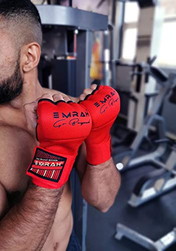 EMRAH Cinta Boxeo Vendas Mano Muñeca Elasticas Interiores Guantes MMA Envolturas Vendaje Kick Boxing -X (Medio, Rojo)