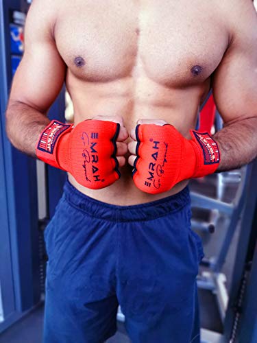 EMRAH Cinta Boxeo Vendas Mano Muñeca Elasticas Interiores Guantes MMA Envolturas Vendaje Kick Boxing -X (Medio, Rojo)