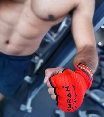 EMRAH Cinta Boxeo Vendas Mano Muñeca Elasticas Interiores Guantes MMA Envolturas Vendaje Kick Boxing -X (Medio, Rojo)