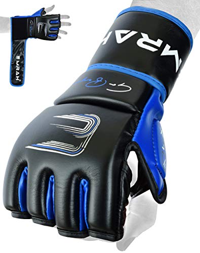 EMRAH Cuero Robusto Piel Agarrar MMA Guantes Jaula Lucha Sparring MMA Gloves Guante Entrenamiento F7W (Azul, Medio) EMRAH Cuero Robusto Piel Agarrar MMA Guantes Jaula Lucha Sparring MMA Gloves Guante Entrenamiento F7W (Azul, Medio)