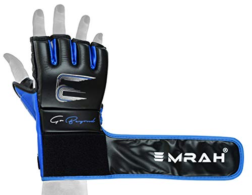 EMRAH Cuero Robusto Piel Agarrar MMA Guantes Jaula Lucha Sparring MMA Gloves Guante Entrenamiento F7W (Azul, Medio)