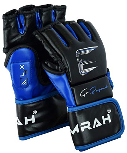 EMRAH Cuero Robusto Piel Agarrar MMA Guantes Jaula Lucha Sparring MMA Gloves Guante Entrenamiento F7W (Azul, Medio)