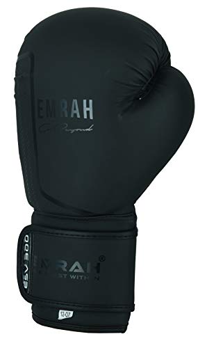 EMRAH ESV-300 Guantes de Boxeo Muay Thai Training Hide Leather Sparring Sacos de Boxeo Mitones Kickboxing Lucha (Negro Mate, 10 oz)