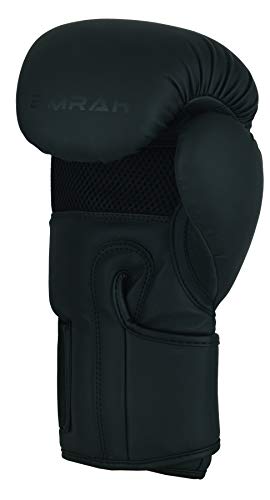 EMRAH ESV-300 Guantes de Boxeo Muay Thai Training Hide Leather Sparring Sacos de Boxeo Mitones Kickboxing Lucha (Negro Mate, 10 oz)