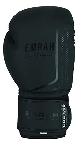 EMRAH ESV-300 Guantes de Boxeo Muay Thai Training Hide Leather Sparring Sacos de Boxeo Mitones Kickboxing Lucha (Negro Mate, 12 oz)