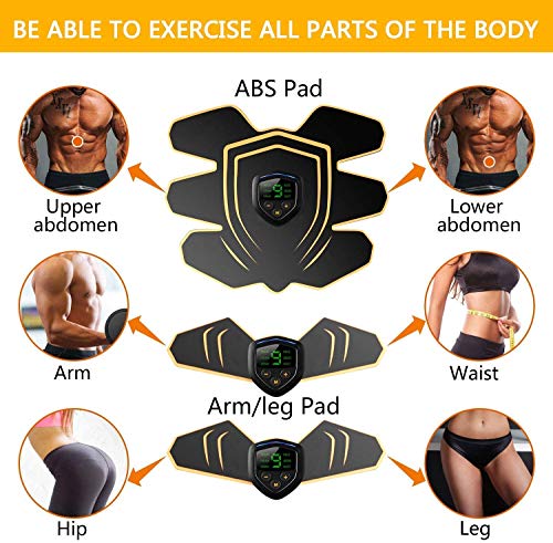 EMS Electroestimulador Muscular Abdominales, USB Recargable EMS Estimulador Muscular Abdominales para Abdomen/Cintura/Pierna/Brazo/Glúteos