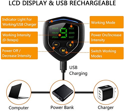 EMS Electroestimulador Muscular Abdominales, USB Recargable EMS Estimulador Muscular Abdominales para Abdomen/Cintura/Pierna/Brazo/Glúteos