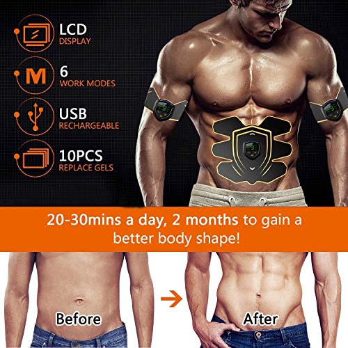 EMS Electroestimulador Muscular Abdominales, USB Recargable EMS Estimulador Muscular Abdominales para Abdomen/Cintura/Pierna/Brazo/Glúteos