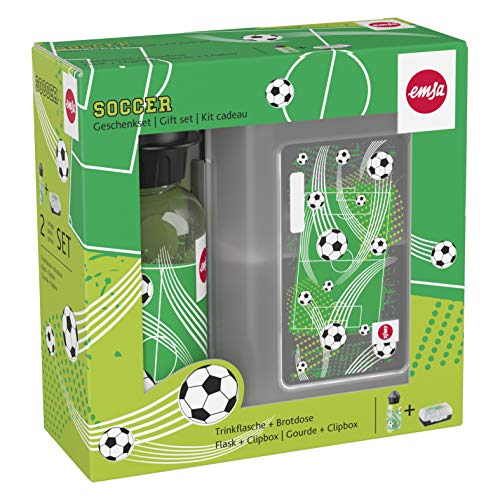 Emsa 518140 - Set botella de agua y fiambrera fútbol para niños de Tritan Emsa 518140 - Set botella de agua y fiambrera fútbol para niños de Tritan