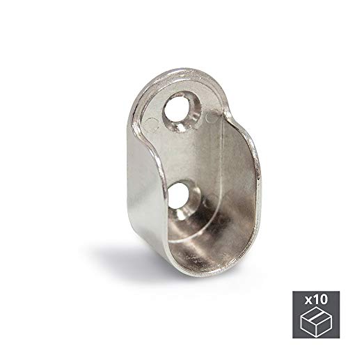 Emuca 7060807 Soporte Lateral para Barra de Armario Oval, Niquelado, Set de 10 Piezas Emuca 7060807 Soporte Lateral para Barra de Armario Oval, Niquelado, Set de 10 Piezas