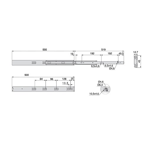 EMUCA - Guías Laterales para cajones con rodamiento de Bolas 45mm x 500mm, Pack de 5 Juegos de guías de extracción Total con Cierre Suave EMUCA - Guías Laterales para cajones con rodamiento de Bolas 45mm x 500mm, Pack de 5 Juegos de guías de extracción Total con Cierre Suave